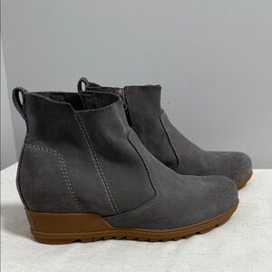 SOREL Evie Suede Zip Wedge Ankle Bootie Waterproof Grey Women’s size 10